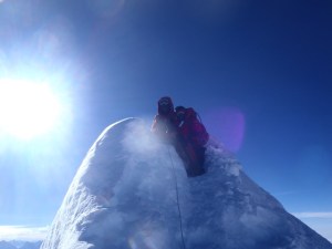 On the summit of Manaslu, the 8th highest mountain in the world at 26781 ft.